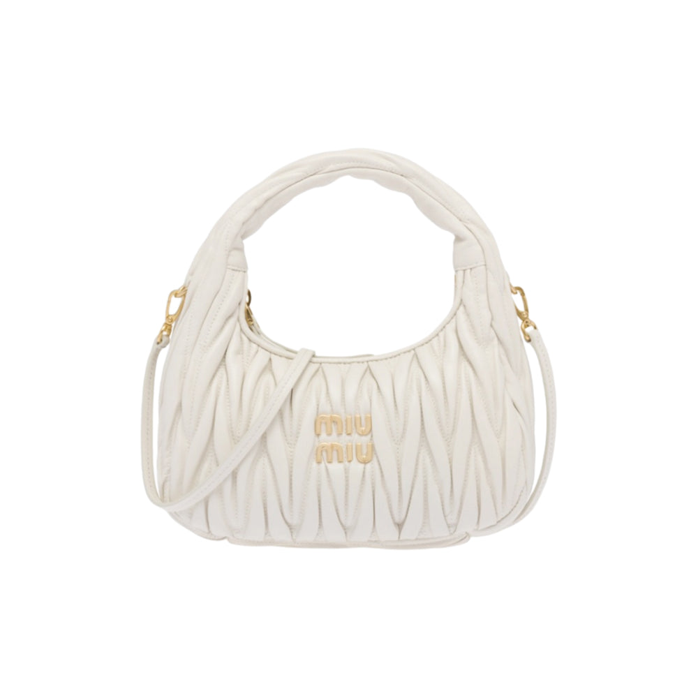 미우미우 완더 마테라쎄 나파레더 스몰 호보백 화이트