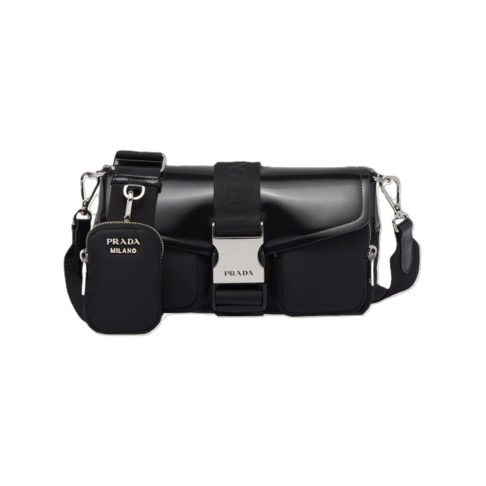 프라다 포켓 나일론 브러쉬드 레더 백 블랙
