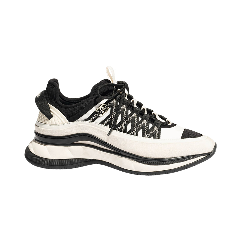 (W)샤넬 믹스드 파이버 스니커즈 화이트 블랙