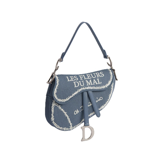 디올 새들 스트랩 백 블루 & 화이트 북 커버 자수