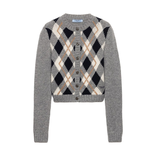 (W) 프라다 아가일 니트 캐시미어 가디건 그레이 270