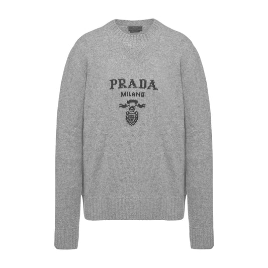 프라다 울 캐시미어 크루넥 스웨터 그레이