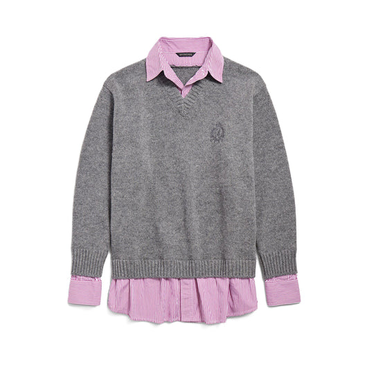 발렌시아가 레이어드 셔츠 V넥 니트 스웨터