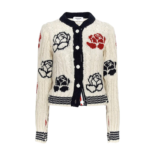 (W)톰브라운 로즈 인타르시아 케이블 니트 가디건 화이트