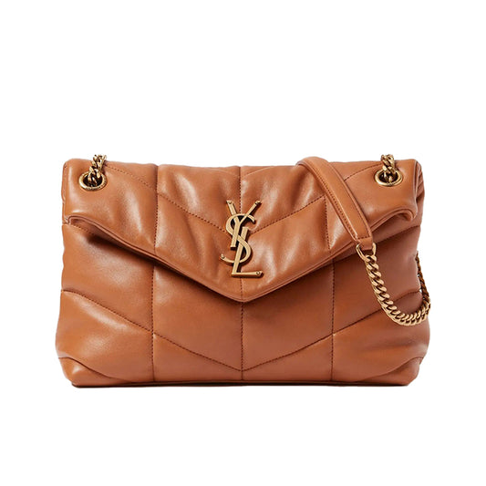 생로랑 퀼티드 램스킨 퍼퍼 스몰 체인백 다크 허니