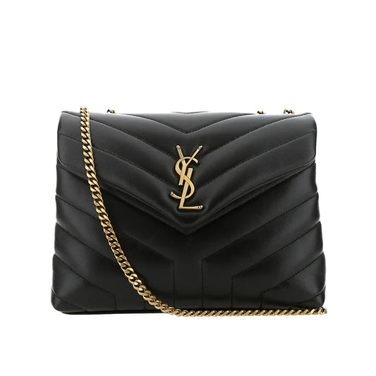 생로랑 마틀라세 Y 레더 브론즈 모노그램 루루 스몰백 블랙