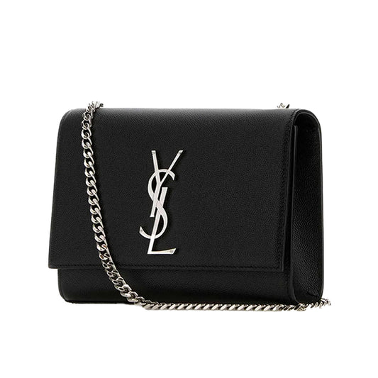 생로랑 그랑 드 뿌드르 레더 케이트 스몰 체인백 블랙&실버