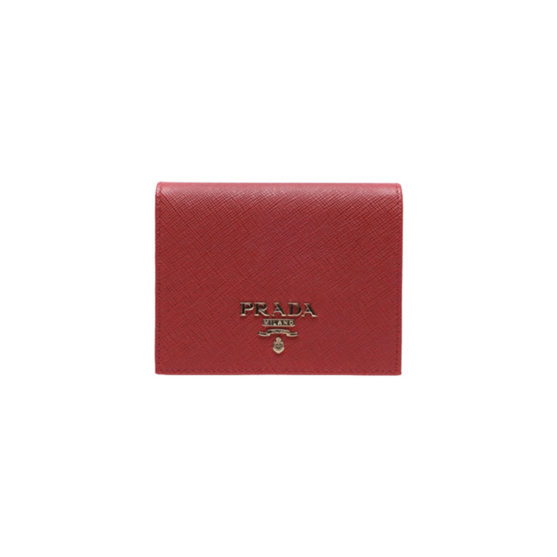 프라다 사피아노 메탈 로고 반지갑 레드