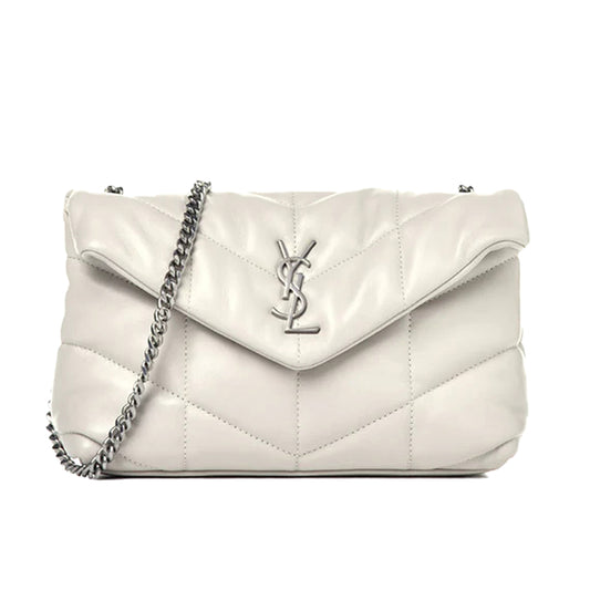생로랑 퀼티드 램스킨 퍼퍼 스몰 체인백 블랑 빈티지