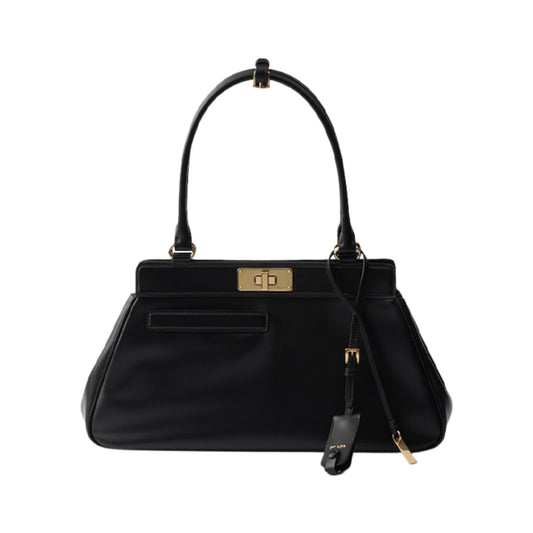 프라다 레더 토트백 미디움 블랙