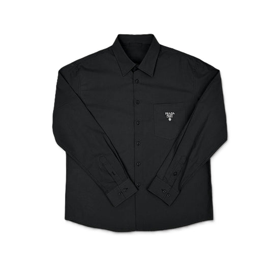 프라다 포켓 로고 자수 고밀도 셔츠